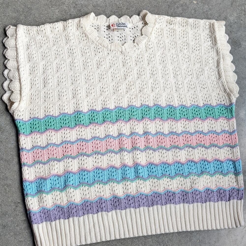 Pastel Knit Scalloped Vest Size L Vintage Spring Layering Summer Grandma Core